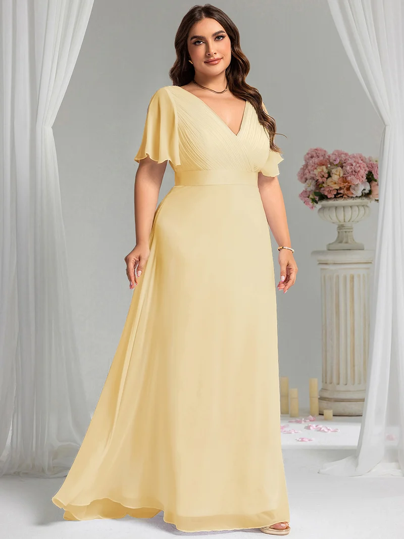 ever MONICA|Robe de soirée en mousseline fluide à manches volantées
