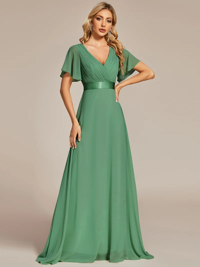ever MONICA|Robe de soirée en mousseline fluide à manches volantées