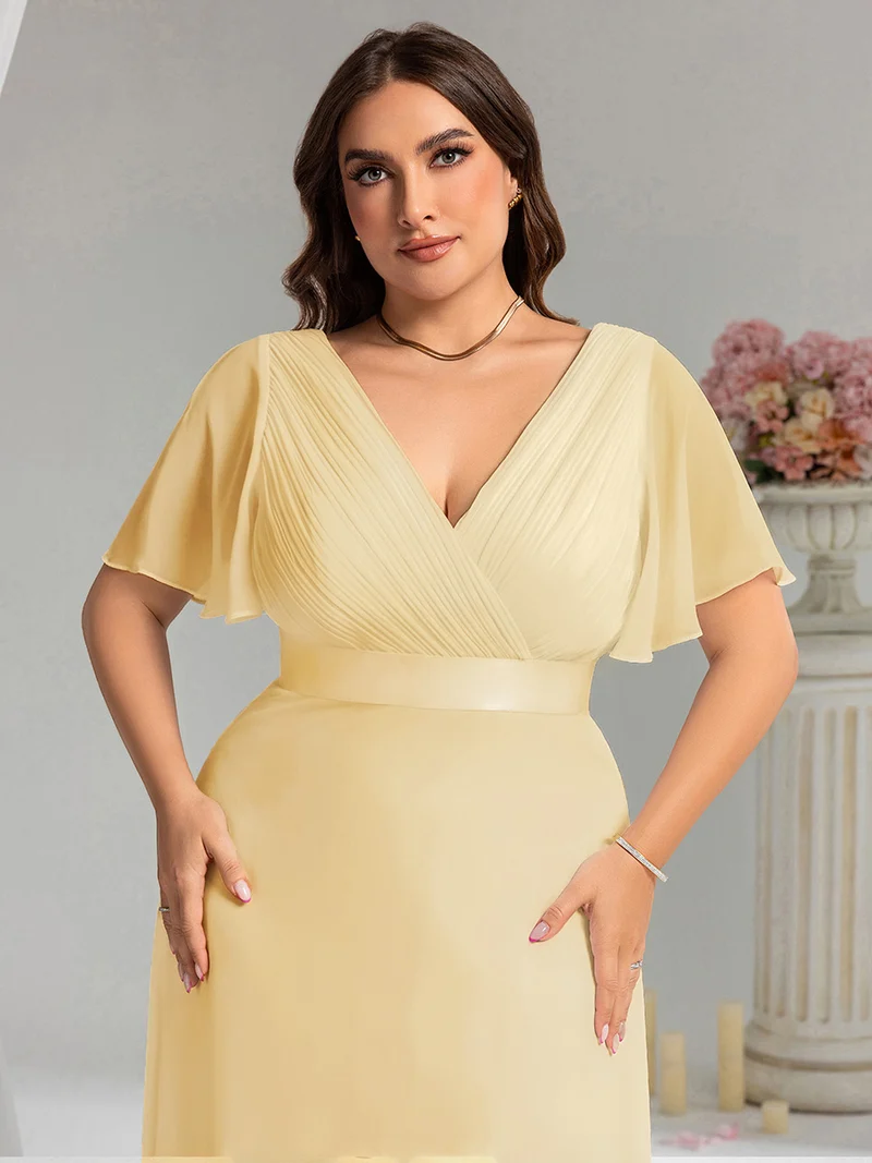 ever MONICA|Robe de soirée en mousseline fluide à manches volantées