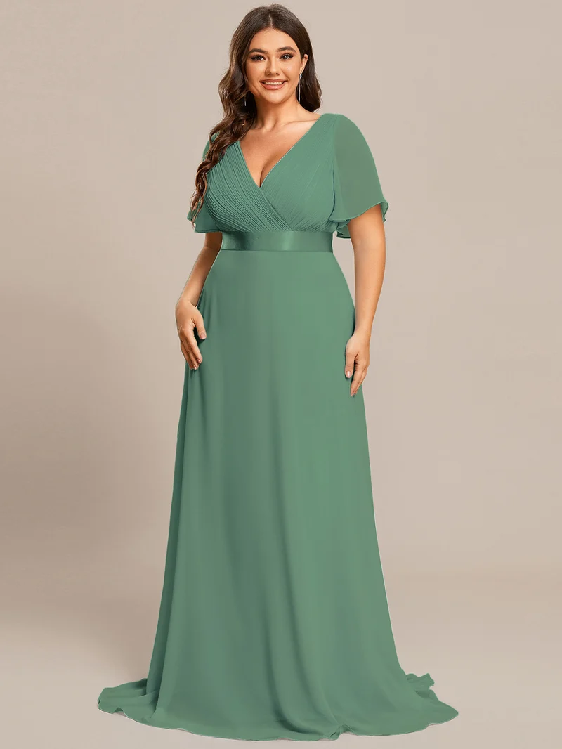ever MONICA|Robe de soirée en mousseline fluide à manches volantées