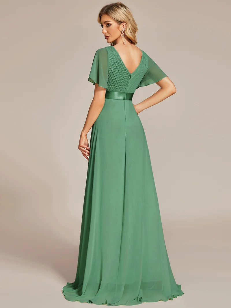 ever MONICA|Robe de soirée en mousseline fluide à manches volantées