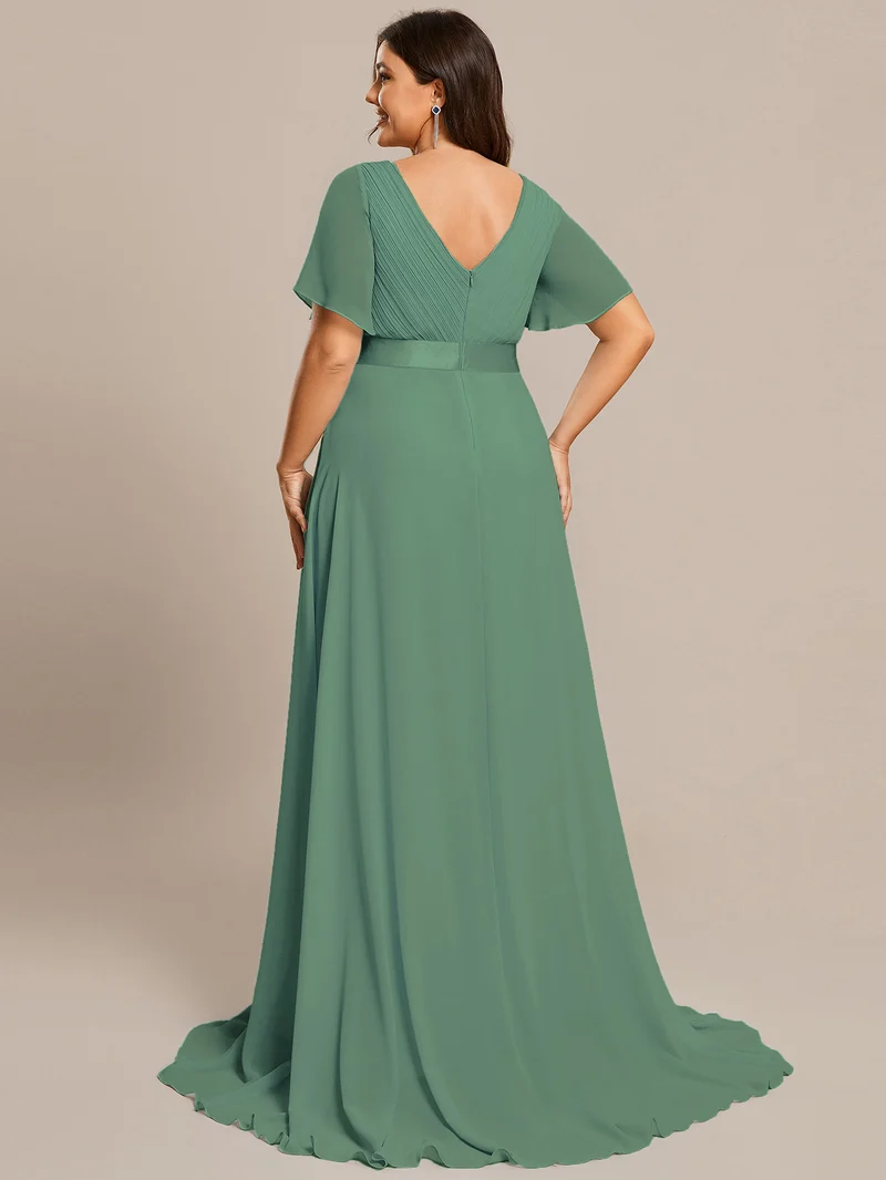 ever MONICA|Robe de soirée en mousseline fluide à manches volantées