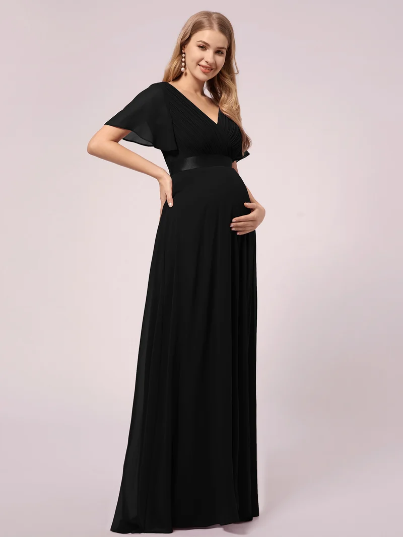 ever MONICA|Robe de soirée en mousseline fluide à manches volantées