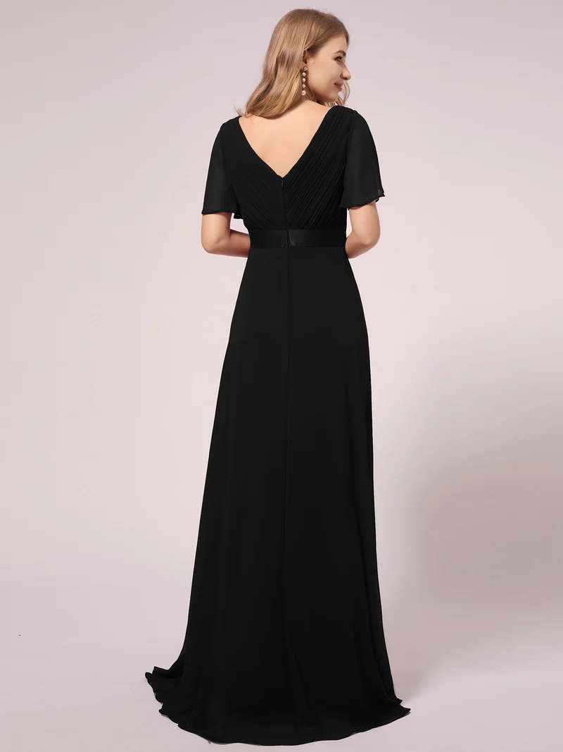 ever MONICA|Robe de soirée en mousseline fluide à manches volantées