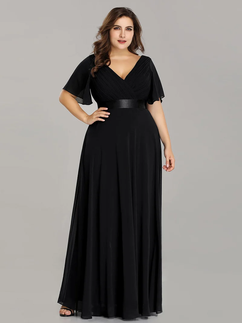 ever MONICA|Robe de soirée en mousseline fluide à manches volantées
