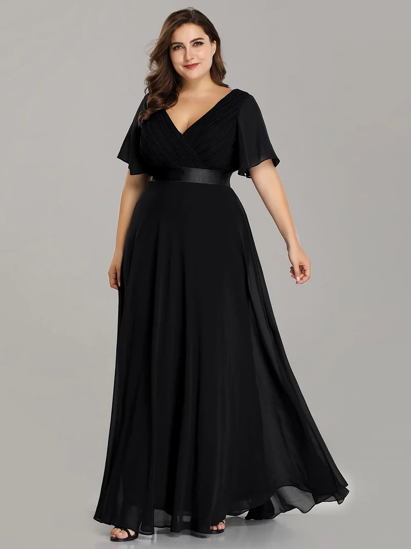 ever MONICA|Robe de soirée en mousseline fluide à manches volantées