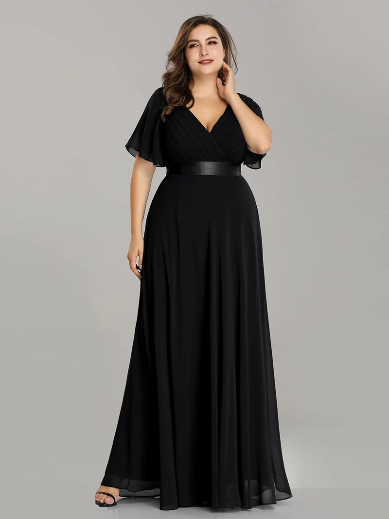 ever MONICA|Robe de soirée en mousseline fluide à manches volantées