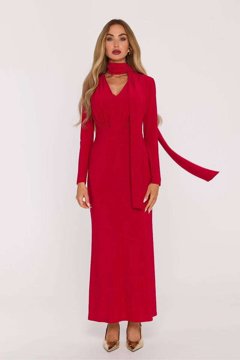 Robe de soirée longue manches longues rouge