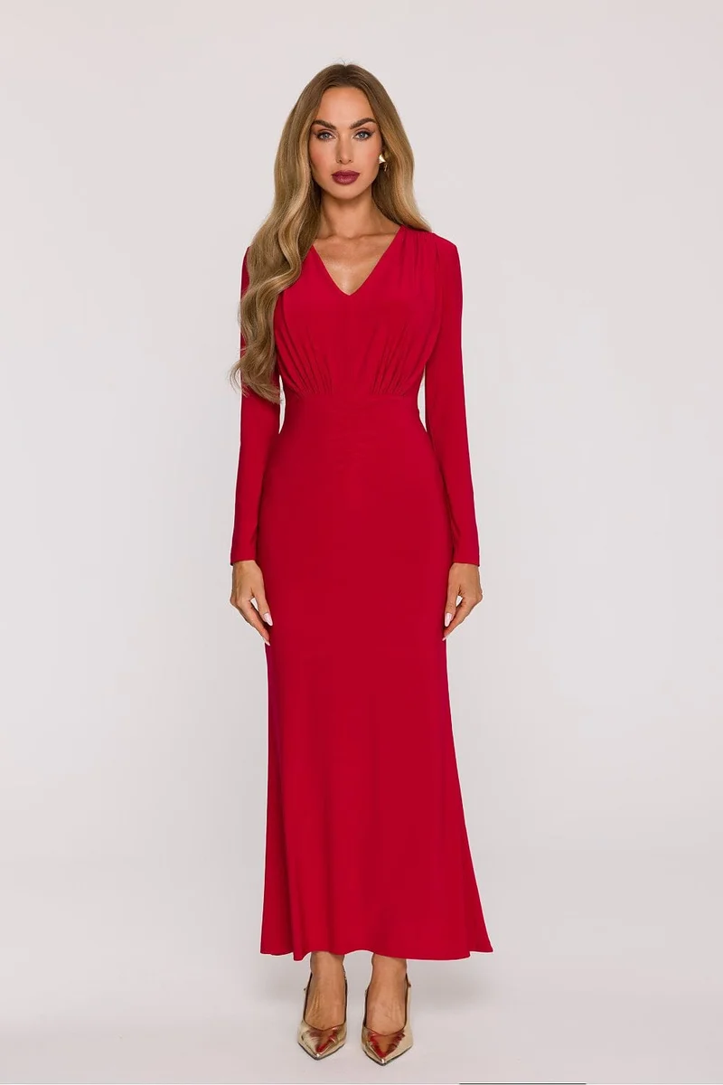 Robe de soirée longue manches longues rouge