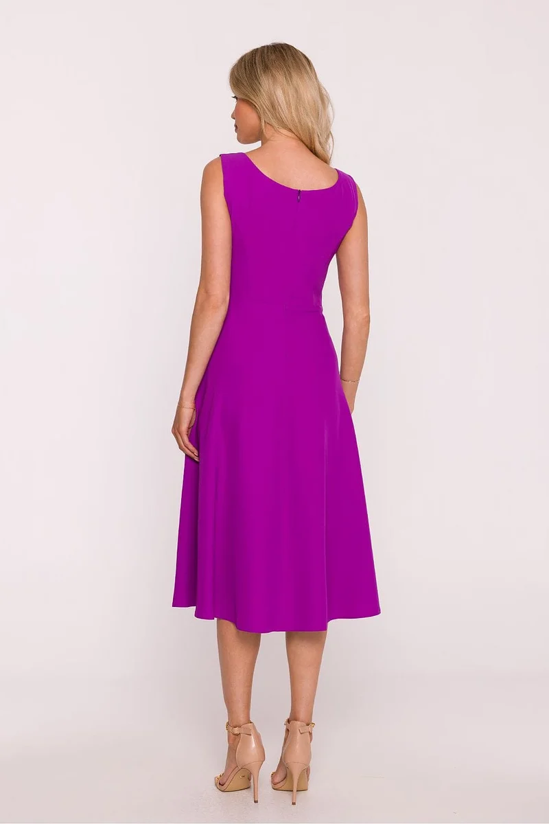 Robe été violette midi trapèze sans manches