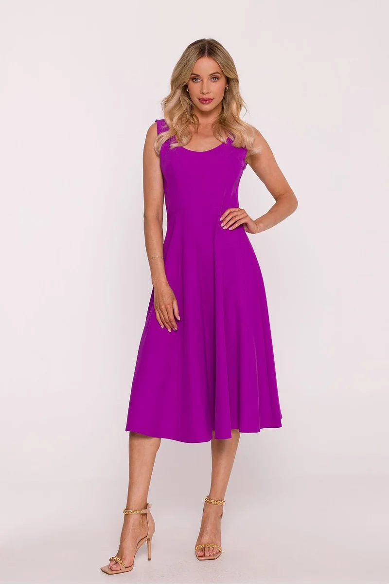 Robe été violette midi trapèze sans manches