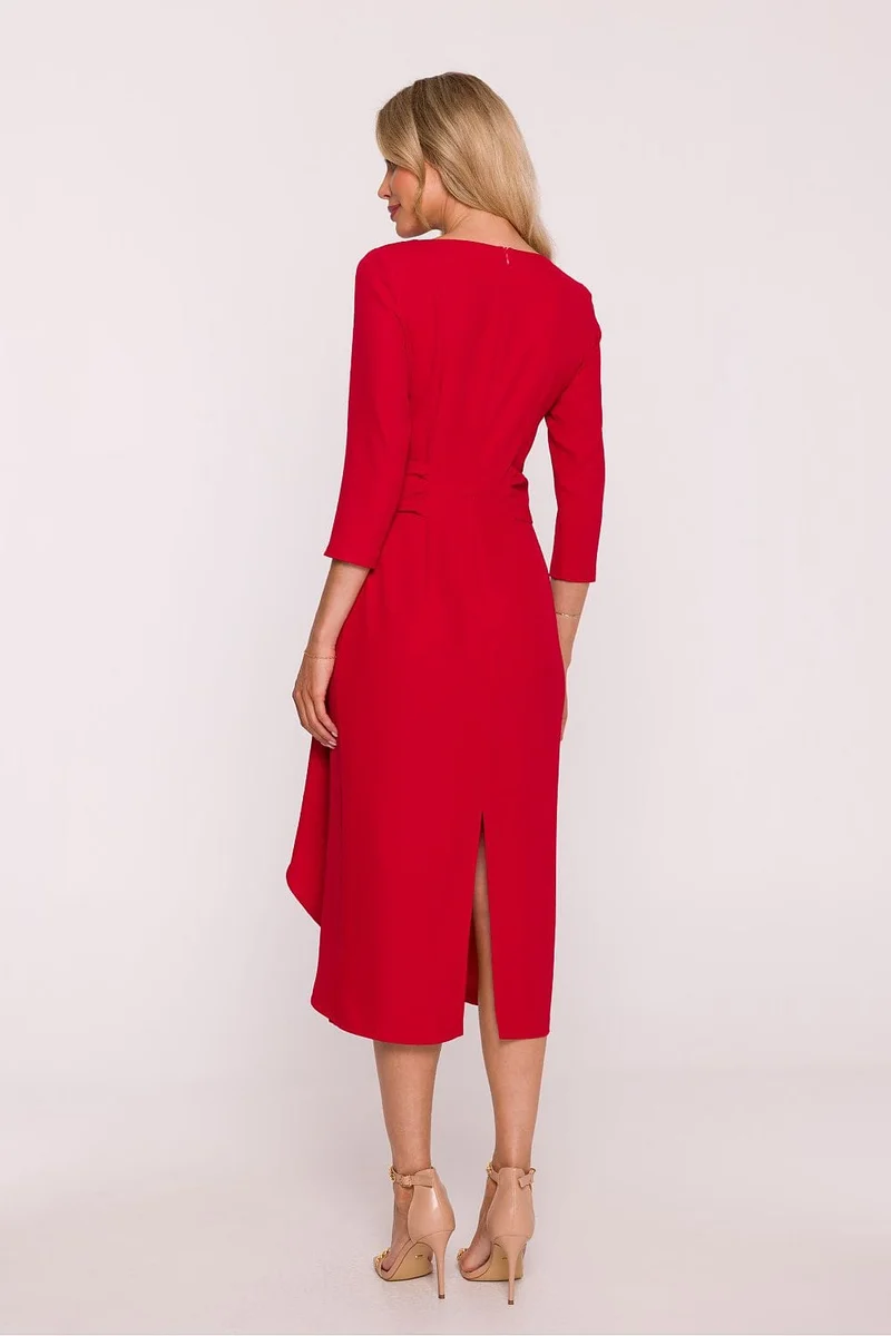 Robe habillée rouge chic à manches 3/4