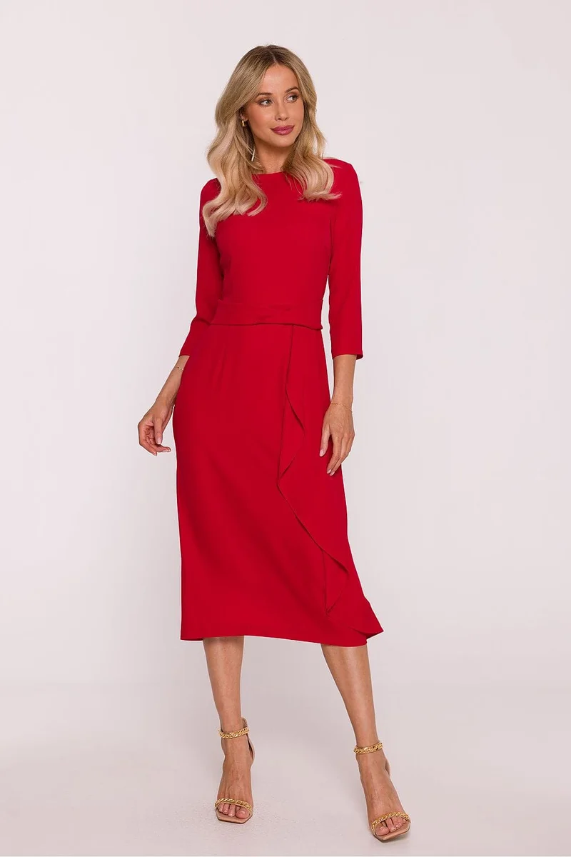 Robe habillée rouge chic à manches 3/4