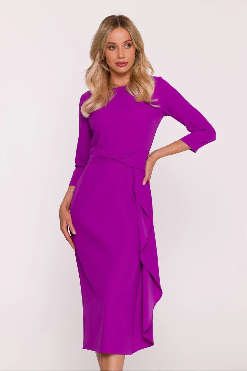 Robe habillée violette midi chic à manches 3/4