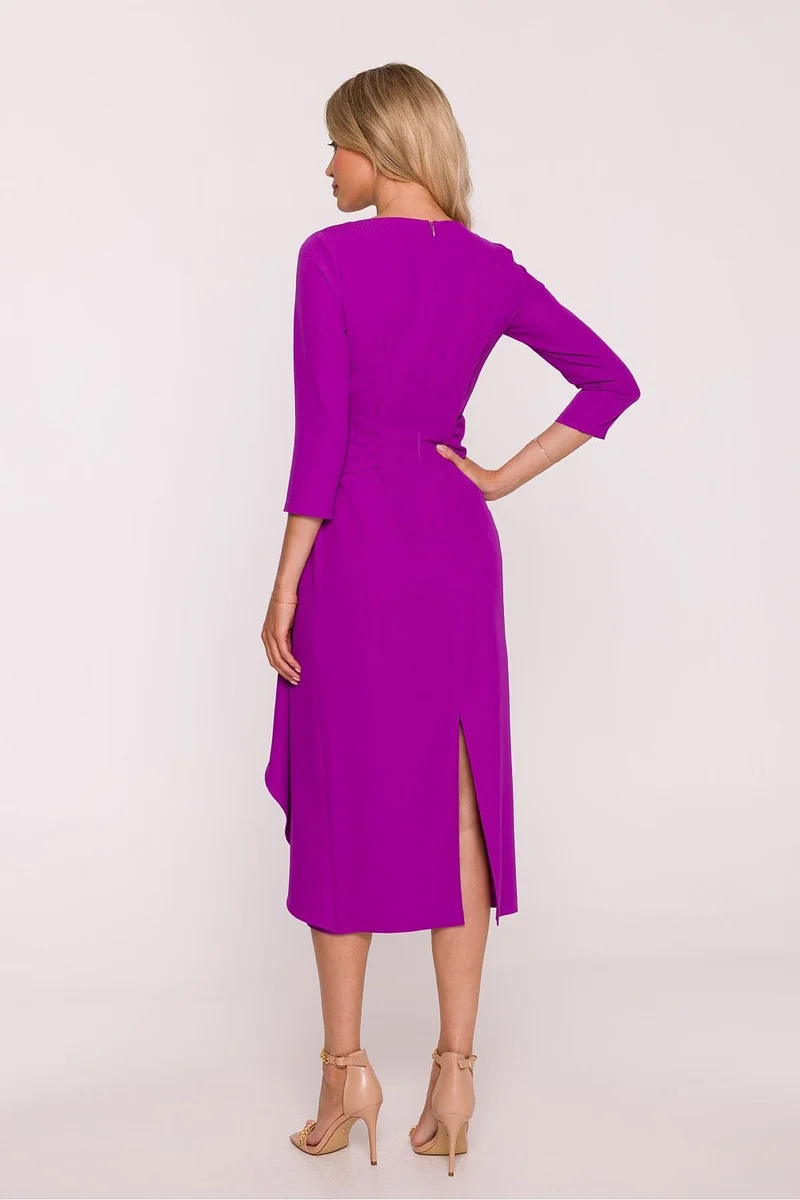 Robe habillée violette midi chic à manches 3/4