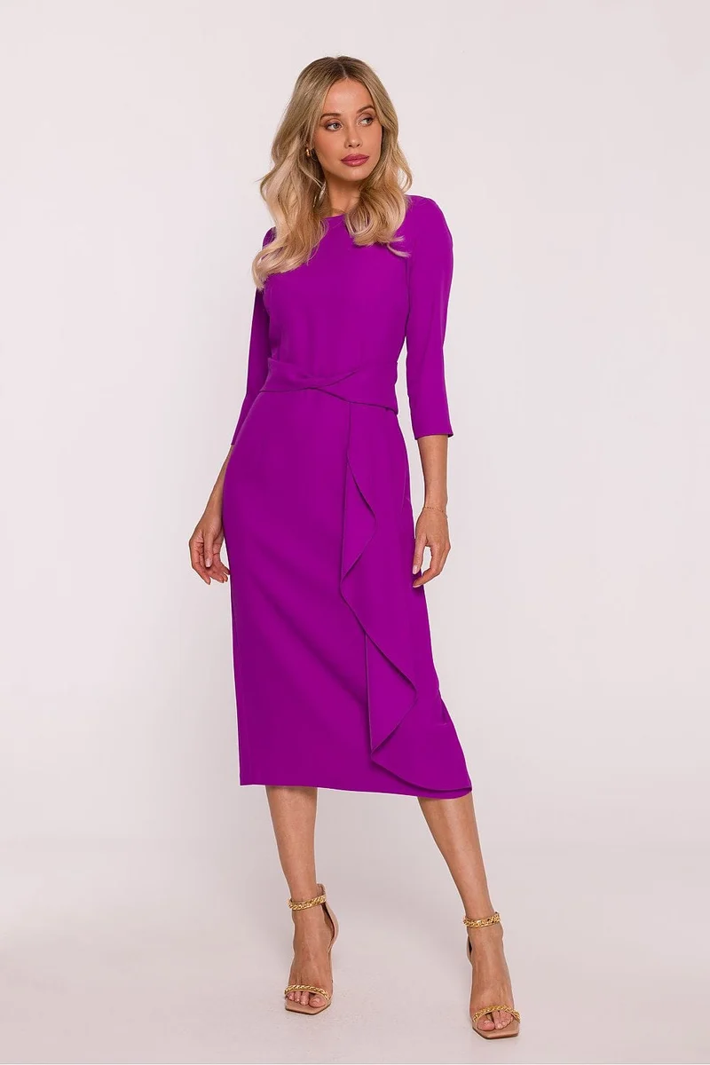Robe habillée violette midi chic à manches 3/4