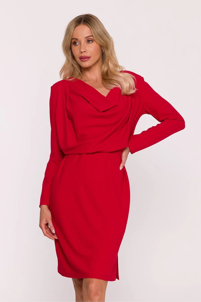 Robe de cocktail rouge manches longues