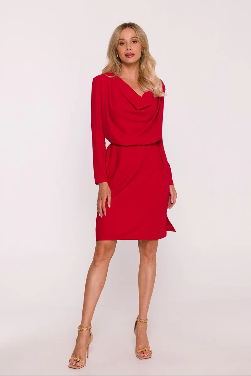 Robe de cocktail rouge manches longues