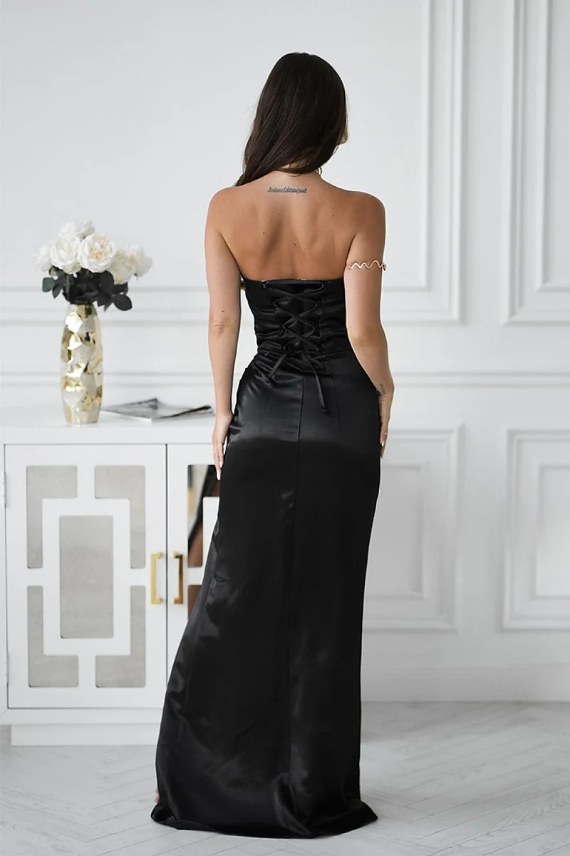 Robe de soirée longue fendue satin noir