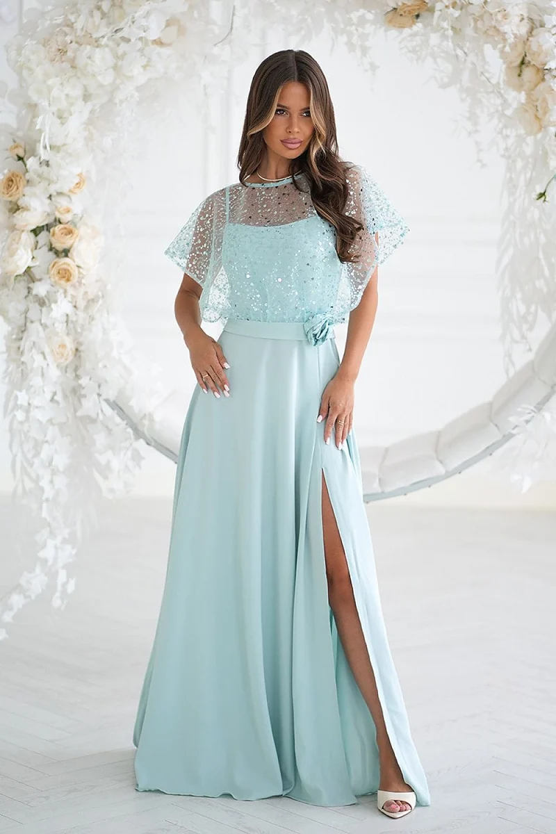 Robe demoiselle d'honneur vert menthe longue fendue