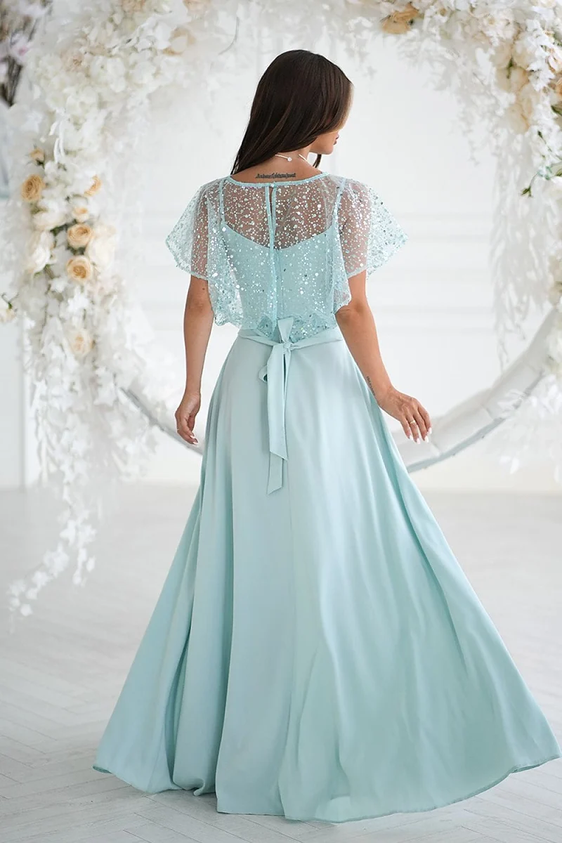 Robe demoiselle d'honneur vert menthe longue fendue