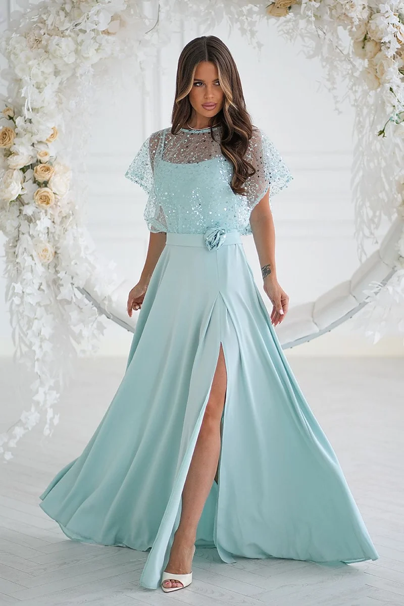 Robe demoiselle d'honneur vert menthe longue fendue
