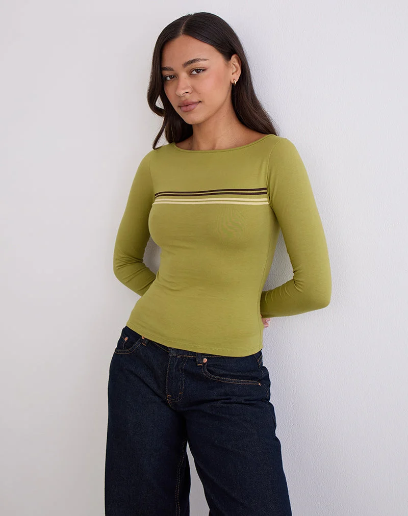 Amabon Long Sleeve Top in Cress Green Stripe