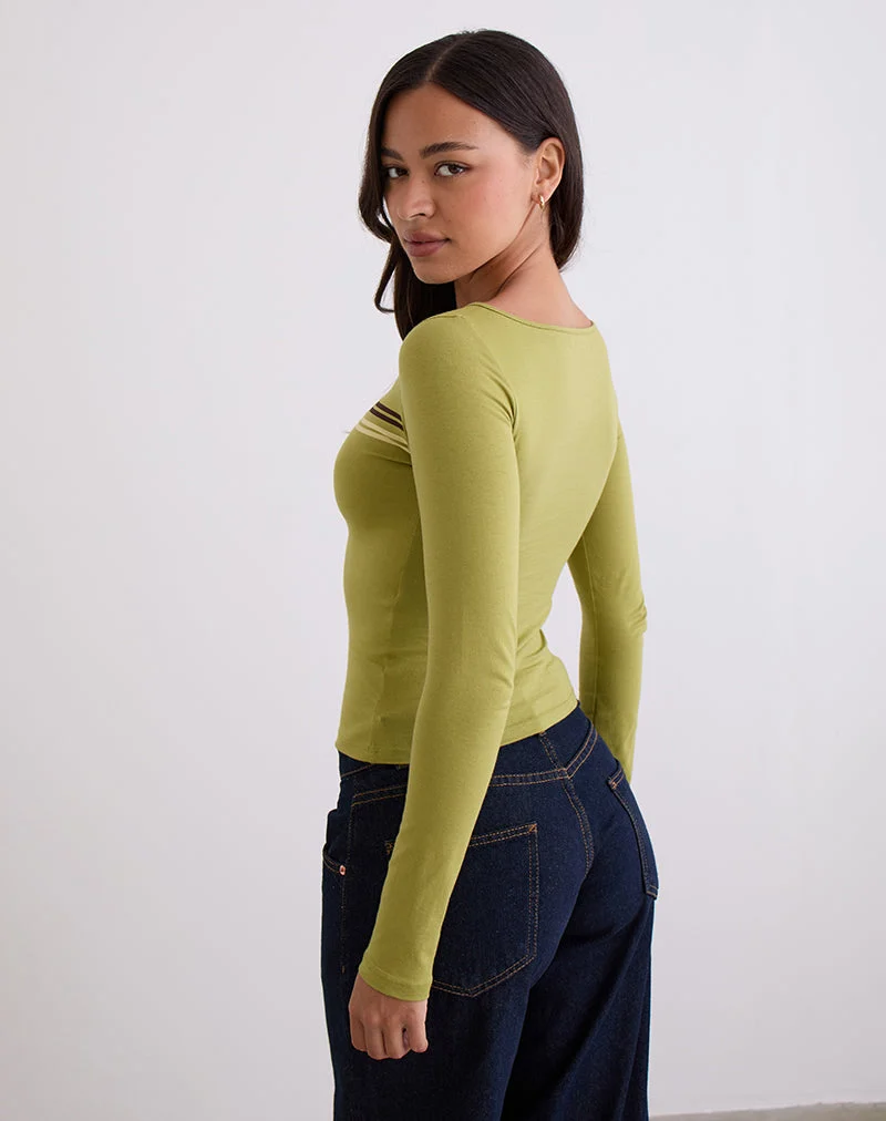 Amabon Long Sleeve Top in Cress Green Stripe