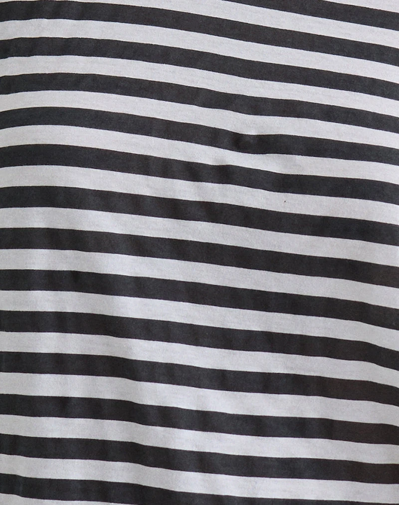 Daman Off Shoulder Basic Top in Ivory with Charcoal Stripe (Top de base à épaules dénudées en ivoire et rayures anthracite)