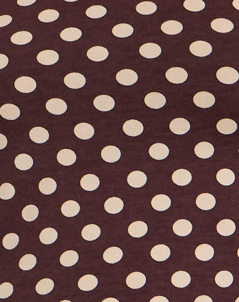 Rumini Long Sleeve Top in Brown with Small Polka Cream (Top à manches longues en marron avec petite crème à pois)