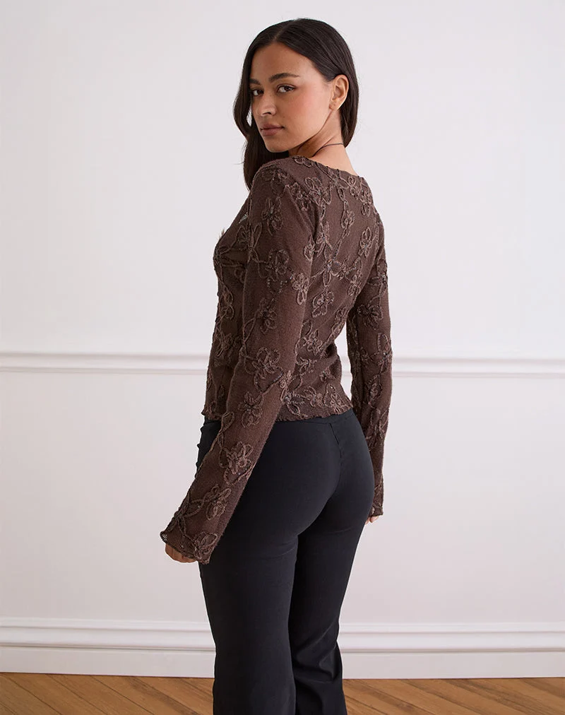 Cardigan Sukita en maille pailletée marron foncé