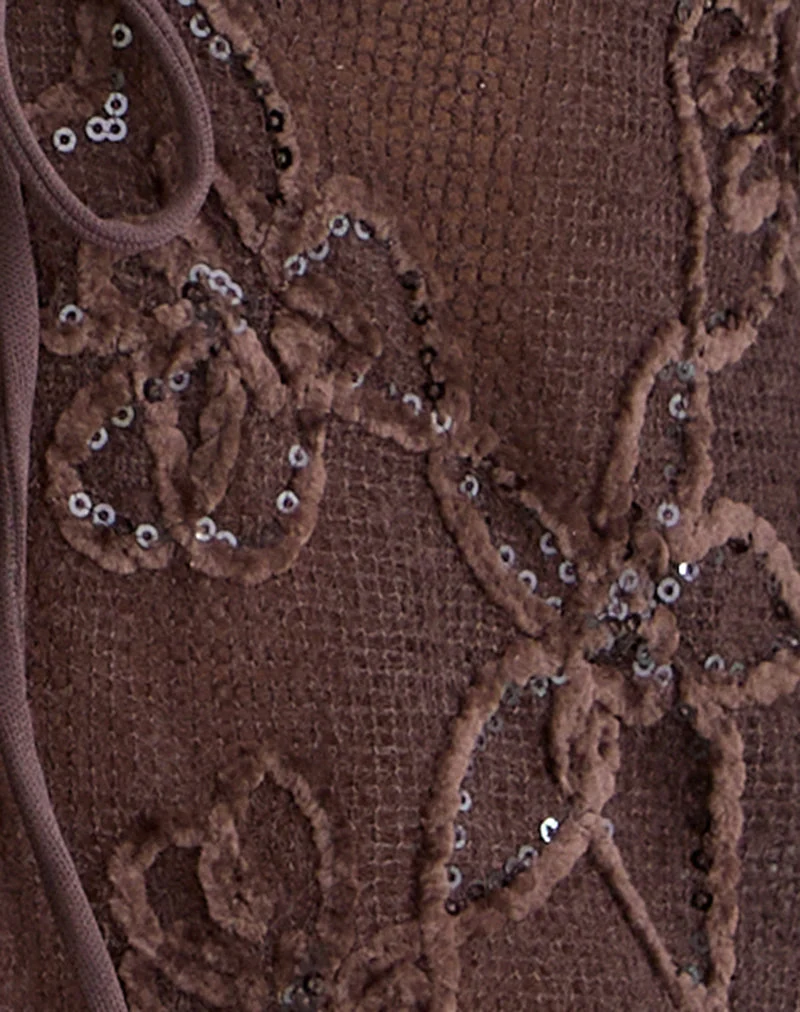 Cardigan Sukita en maille pailletée marron foncé