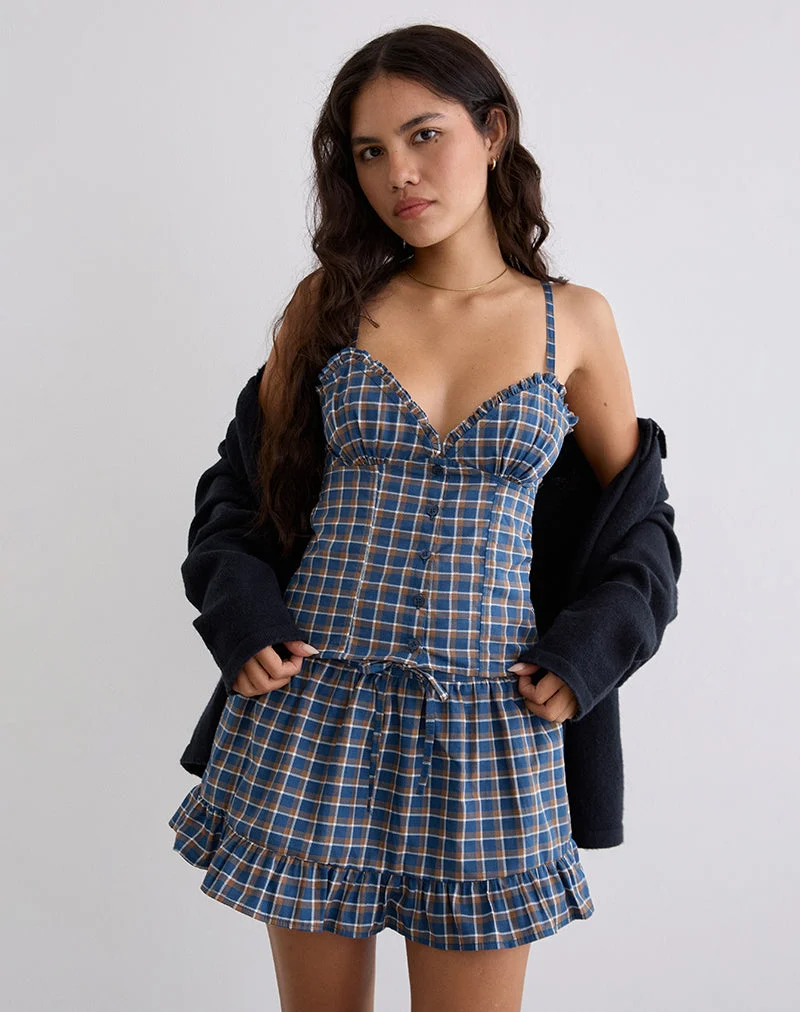 Isamu Top in Medium Tartan Blue