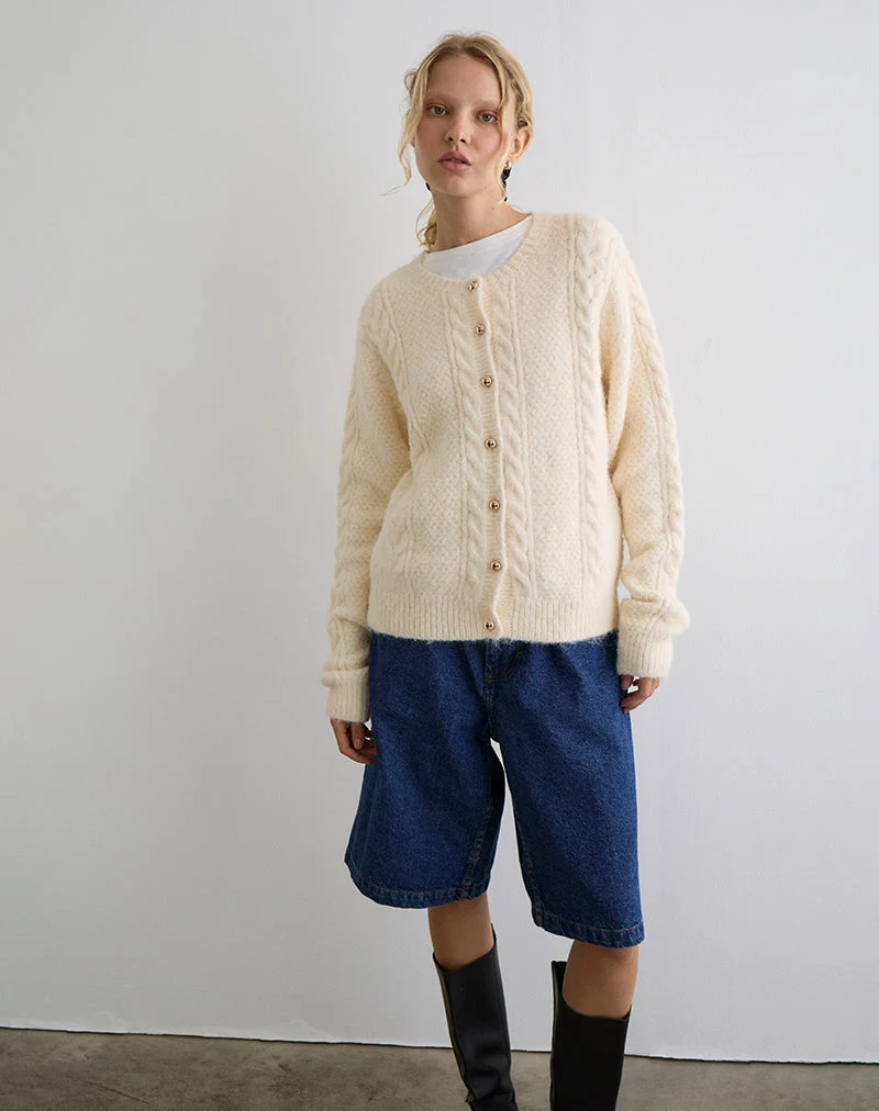 Cardigan Aceso en maille brossée ivoire