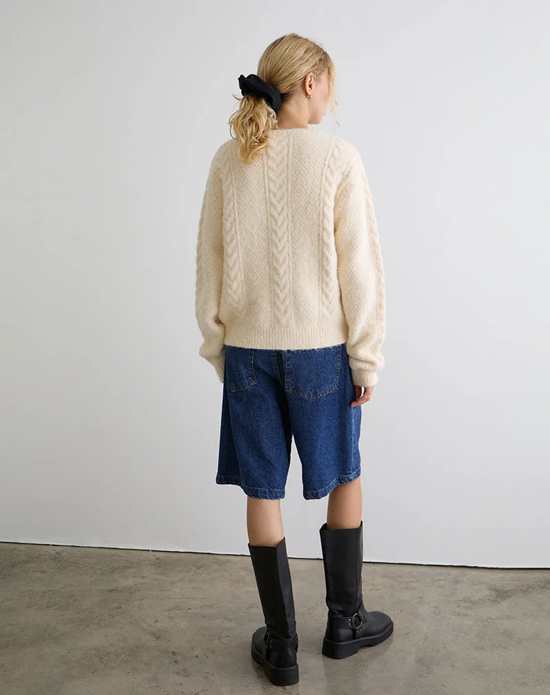 Cardigan Aceso en maille brossée ivoire