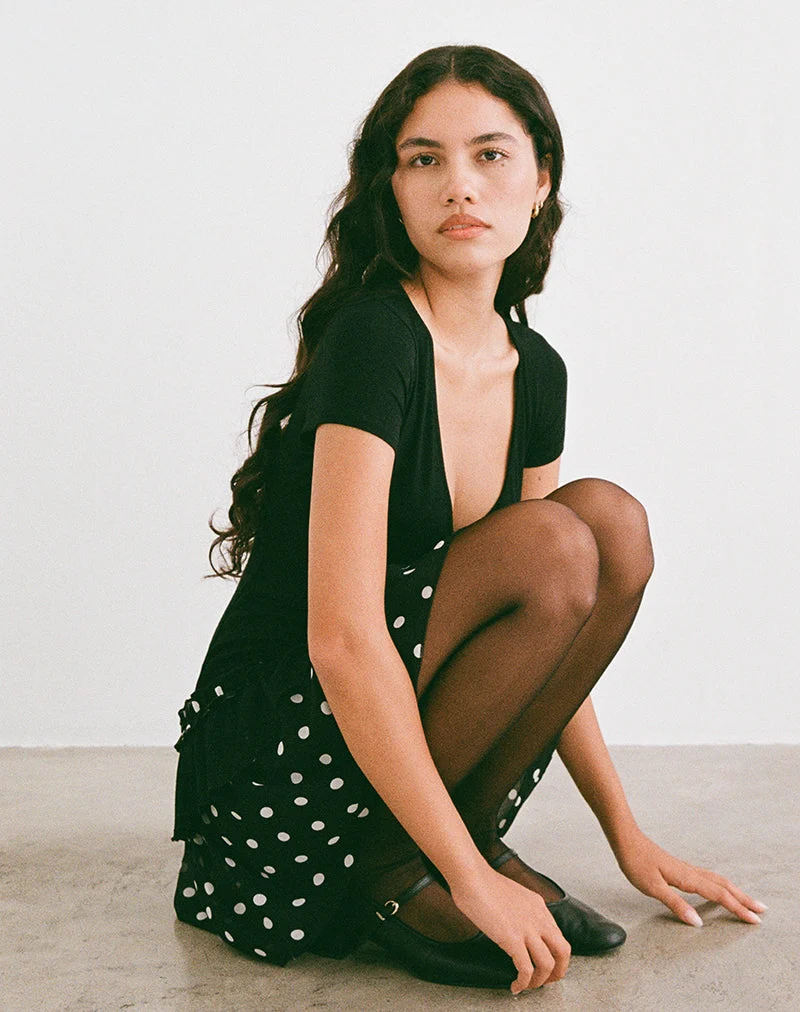 Navya Wrap Mini Dress in Polka Black and White