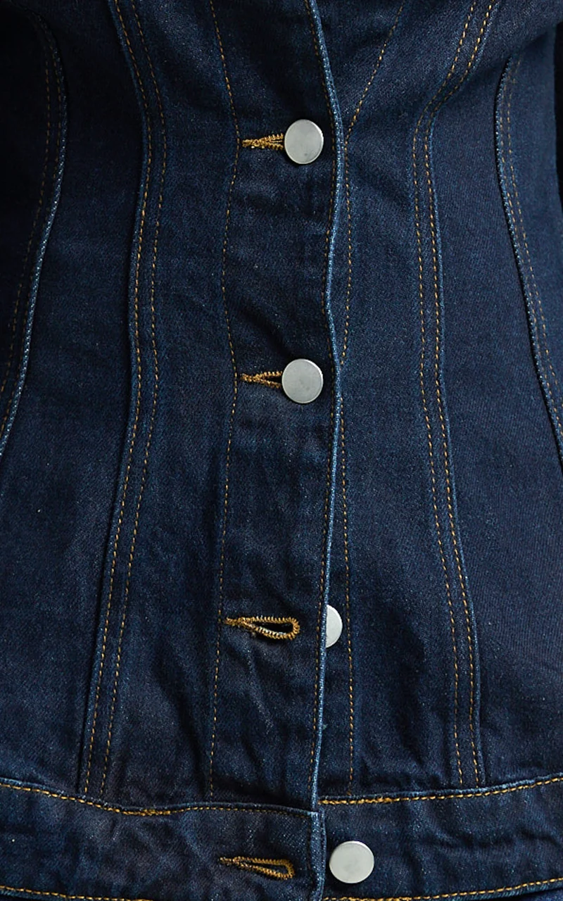 Tianna Jacket - Long Sleeve Contoured Recycled Denim Jacket in Indigo Wash
