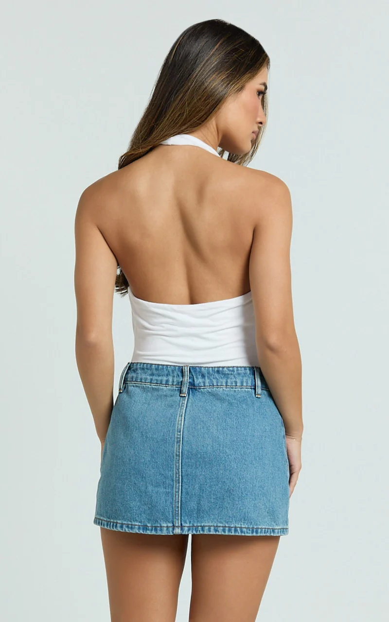 Fabia Skort - Denim Mid Rise Skort in Light Blue Wash