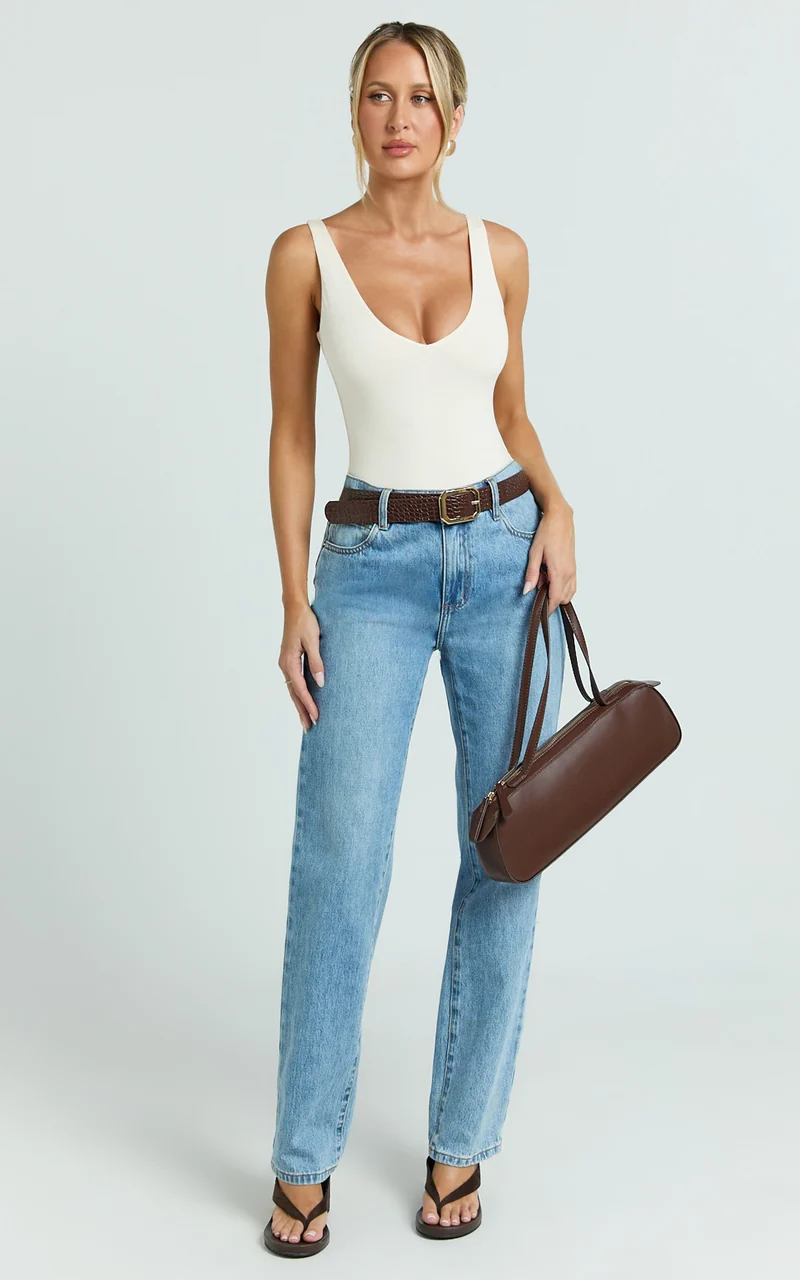 Jamie Bodysuit - V Neck Bodysuit in Cream