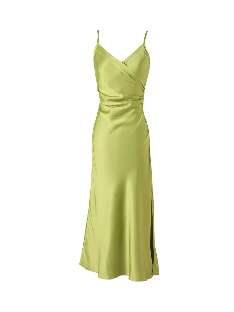 Robe nuisette semi-formelle vert forêt avec fente