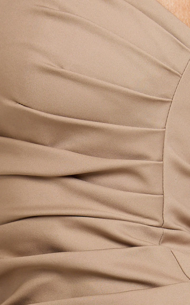 Jamie Maxi Dress - Strapless Ruched Fitted Column Dress in Mocha