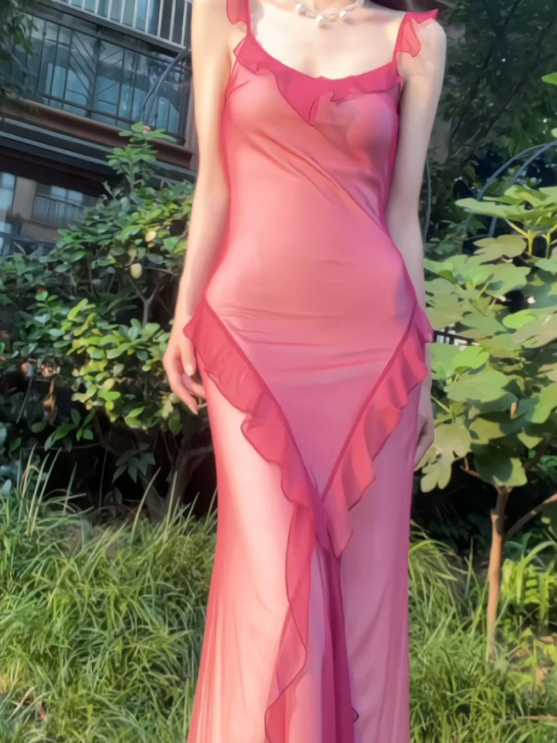 Robe longue pêche à volants