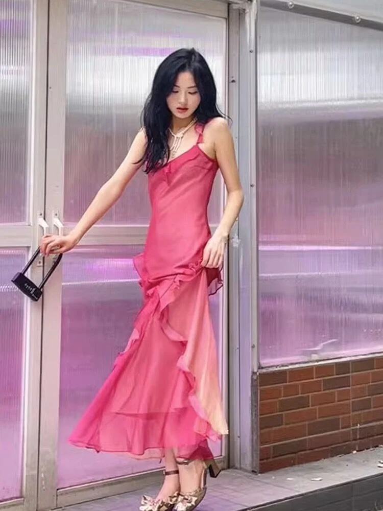 Robe longue pêche à volants