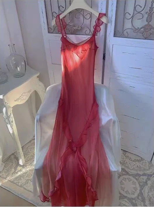 Robe longue pêche à volants