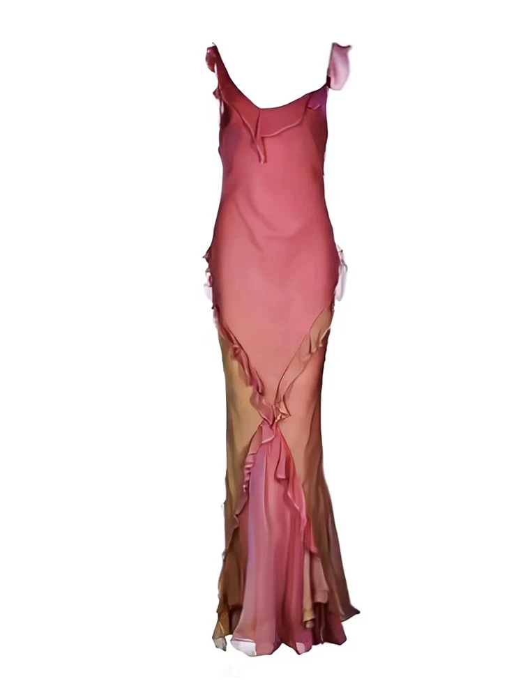 Robe longue pêche à volants