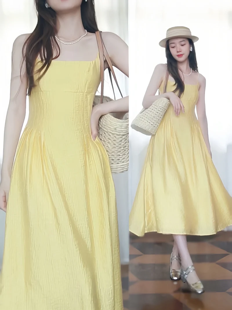 Robe midi d'été jaune