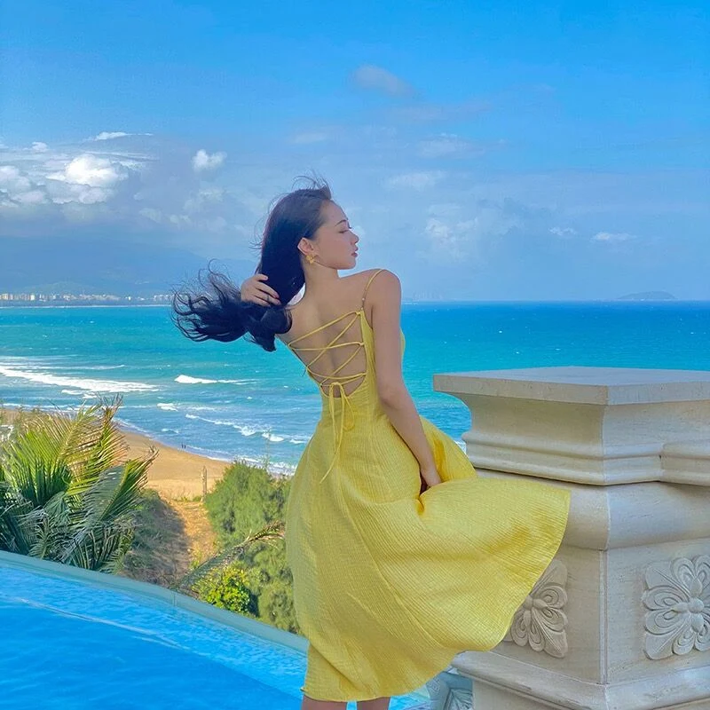 Robe midi d'été jaune