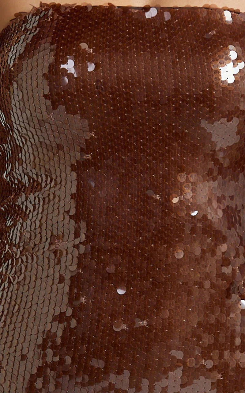 Jemma Mini Dress - Sequin Strapless Bodycon Dress in Chocolate