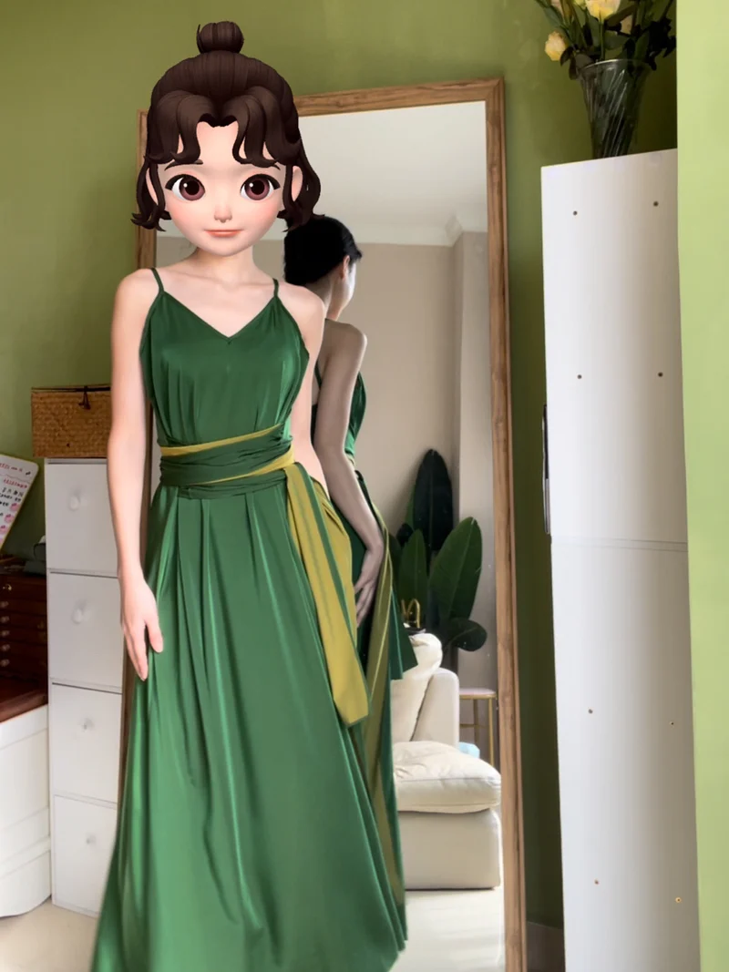 Robe longue d'été verte à nouer à la taille