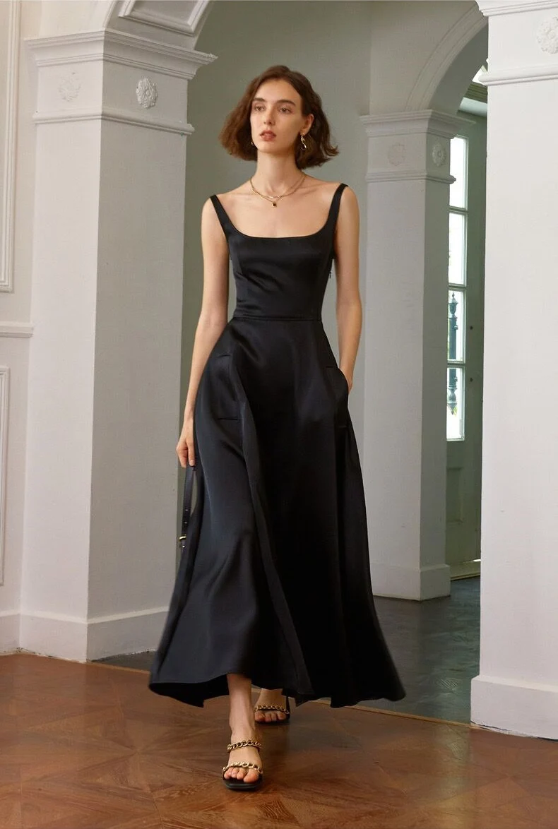 Audrey Hepburn Style Robe vintage noire des années 50 avec poches
